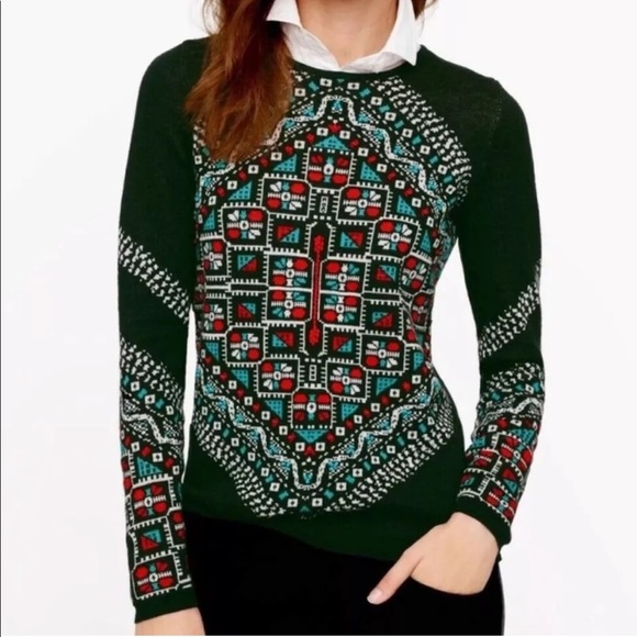 J.Crew | Sweater Womens Size Small Green Wool Long Sleeve Knotted Scarf Top - Picture 1 of 11